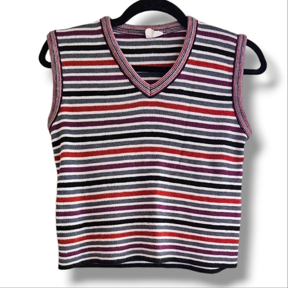 Vintage 90s Ribbed Multicolored Striped Cropped Sweater Vest
